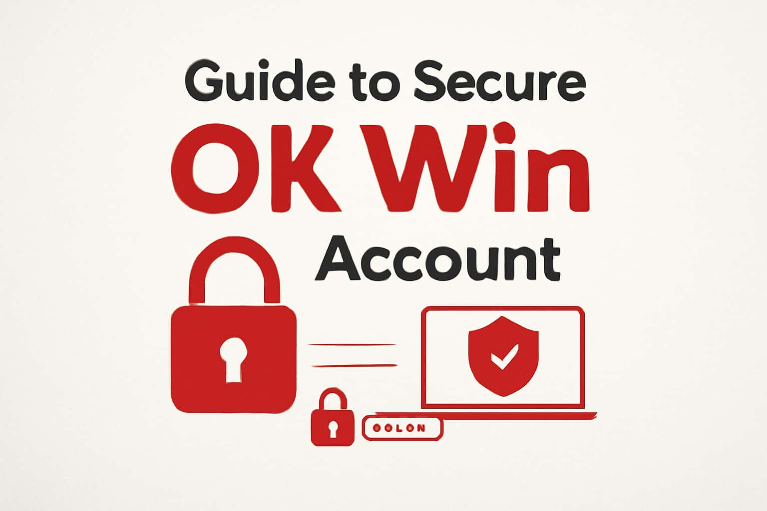 A professional illustration showing the title 'Guide to Secure OK Win Account' in a high-tech stylized format.