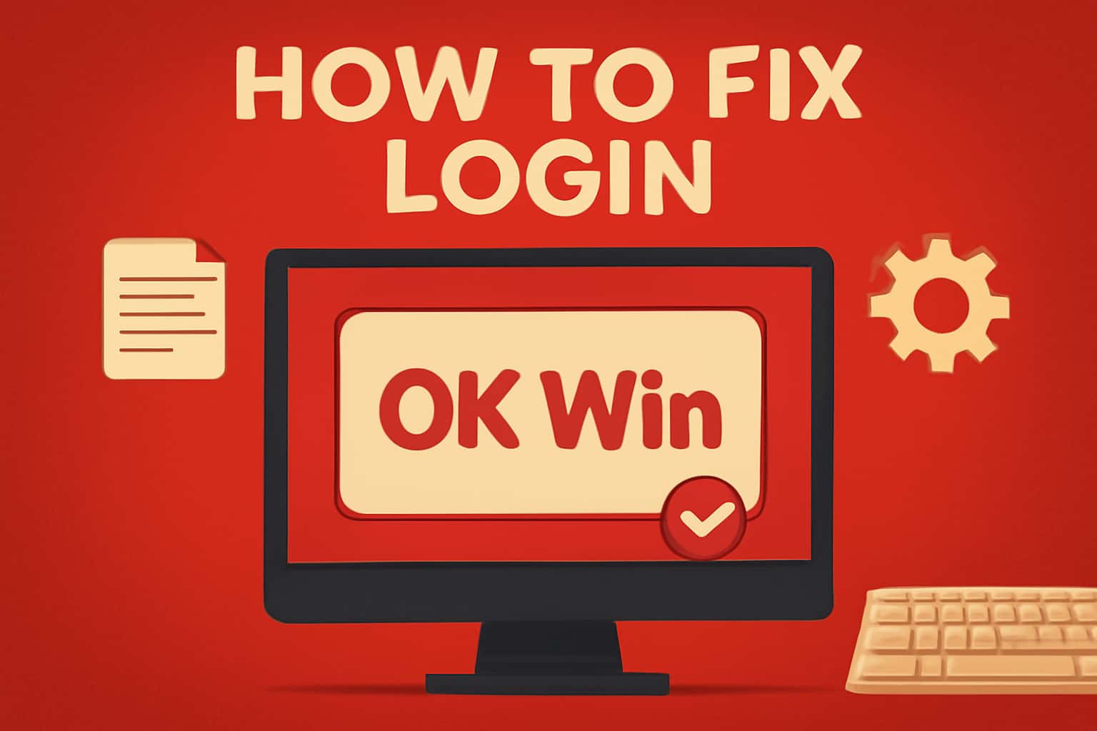 A futuristic design illustrating the process of fixing login issues in OK Win.