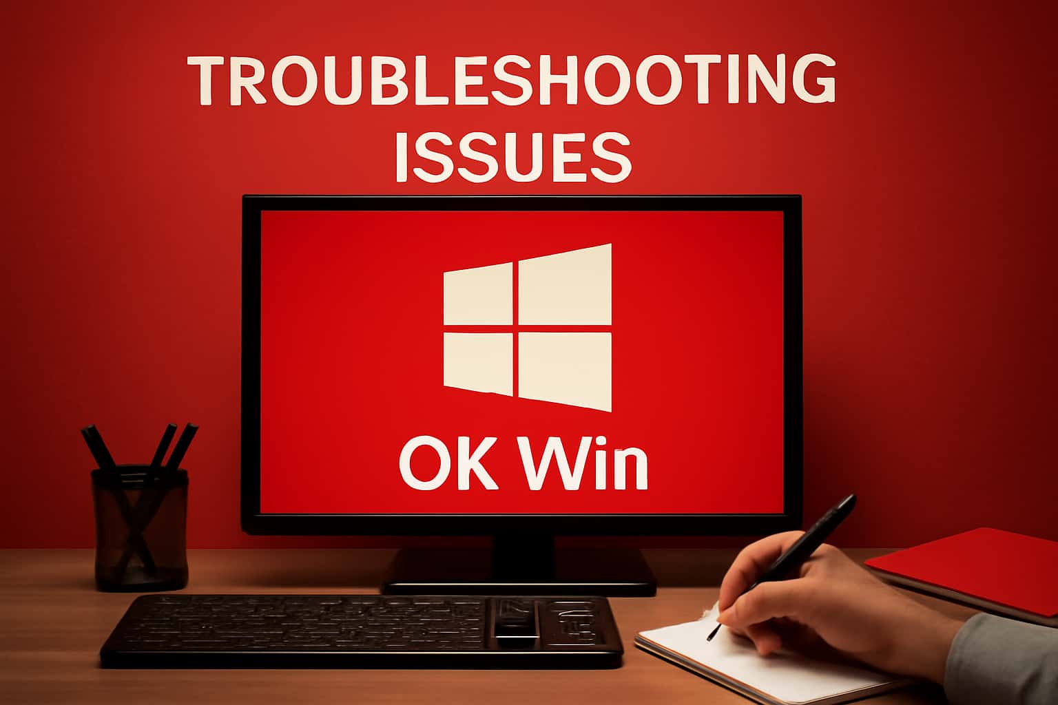 Hero image illustrating troubleshooting steps for OK Win issues
