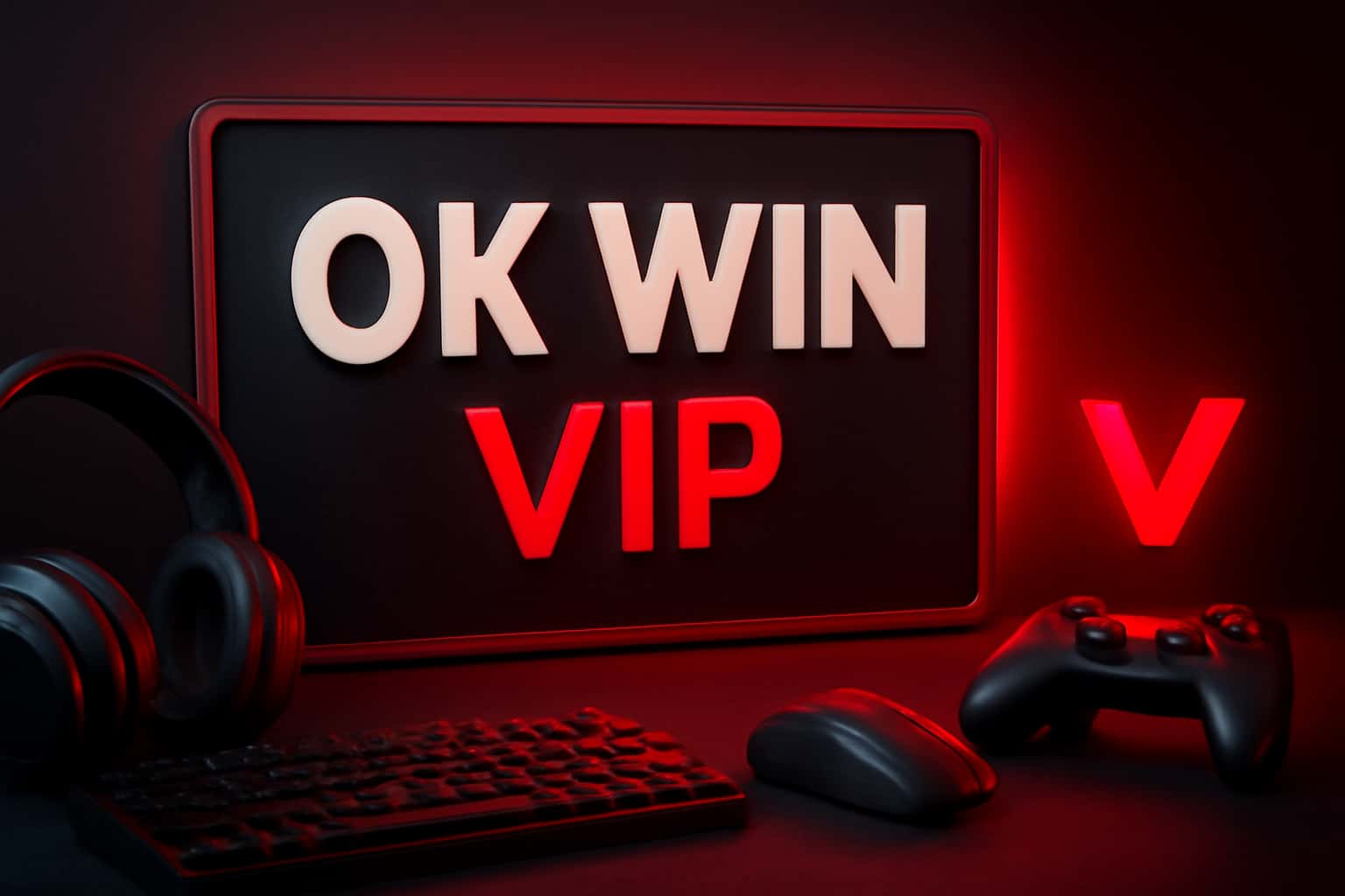 An informative scene illustrating the OK Win VIP program with prominent text.